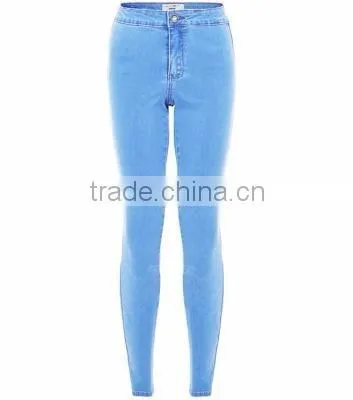 New Stylish Denim Look Blue Ripped Faux Jean Torn Leggings Tights Pants