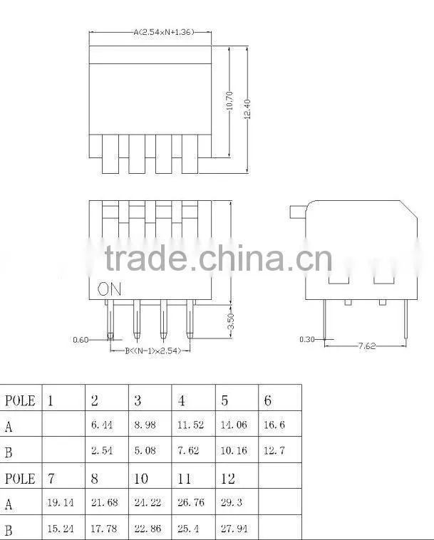 10Pin Red DIP Switchs/Horizontal 10Pin 2.54 pin distance Dip switch with ROHS