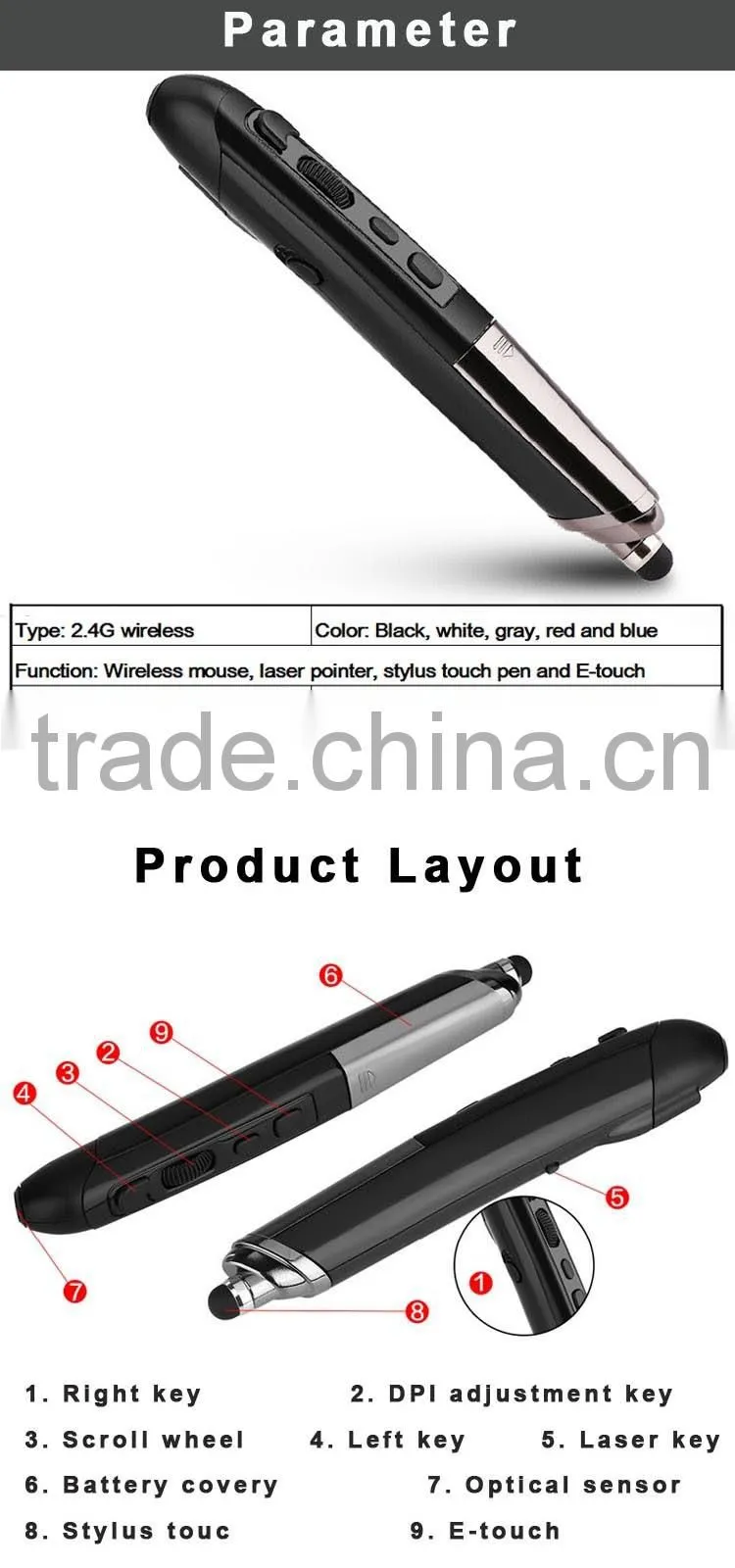 Custom made usb wireless presenter pen / red laser pointer pen for teachers from shenzhen supplier