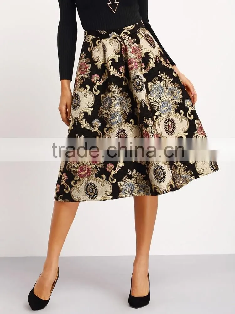 2016 fall and winter vintage floral latest long skirt design
