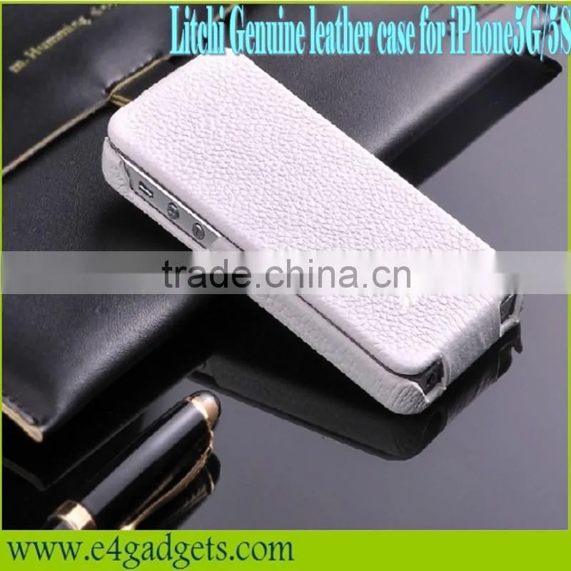 New Arrival Open Up and Down Litchi Texture cowhide flip hot case for iphone5,for iphone5 cover case
