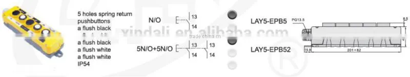 high quality industrial 5 holes waterproof push button swich control box for crane/hoist/lift XAL10-EPB5