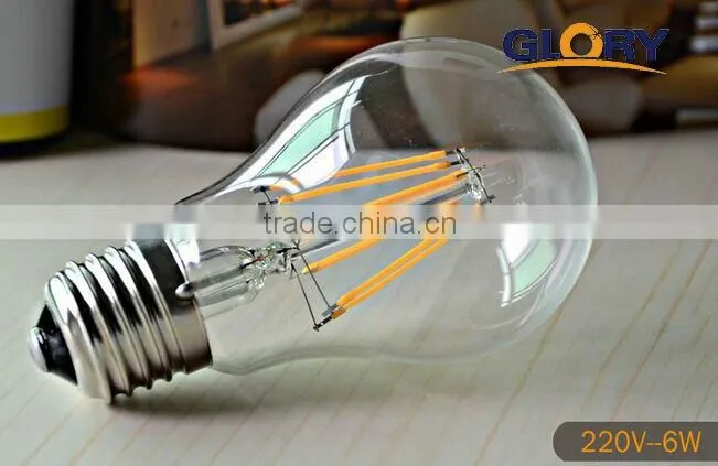 2 years warranty classic led light E27 edison led bulb 6W A60 filament led bulb