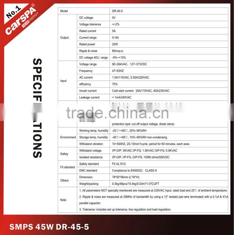 45W DR series guide rail switching power supply