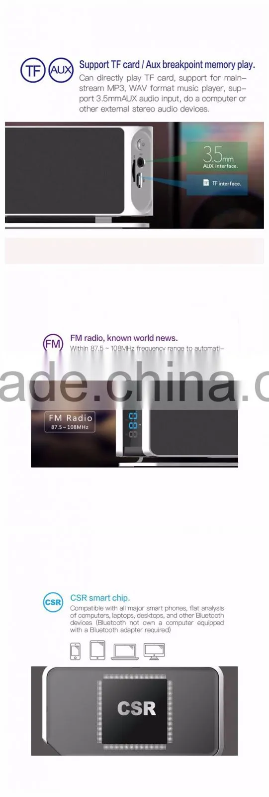2016 High-qulity Music effect Bluetooth Speaker with Qi Standard Remote Wireless Charger