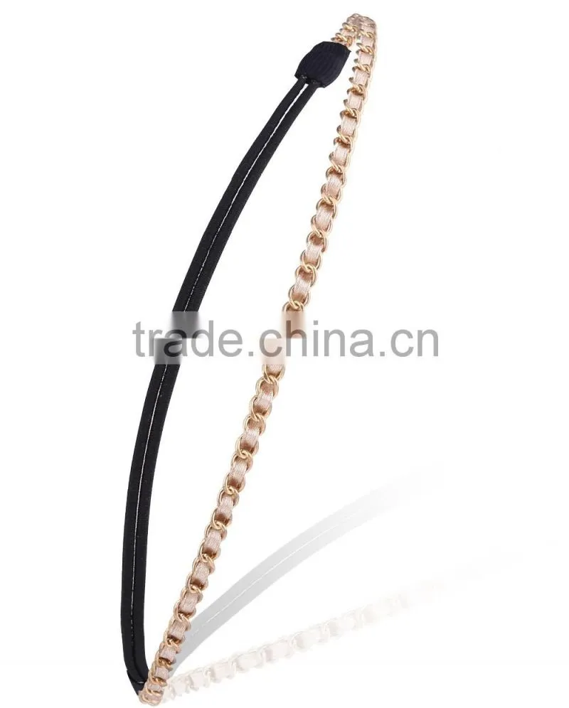 Womens Fashion Chain Jewelry Hollow Rose Flower Elastic Hair Band Headband