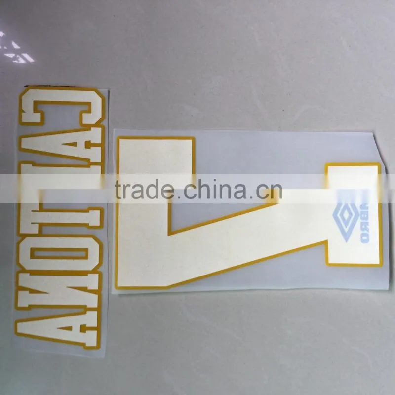 factory direct heat transfer sticker UEFA flock jersey numbers 3d number stickers
