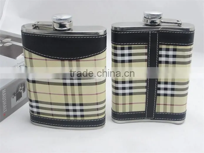 British Style ! ! hip flask with grid leather covered
