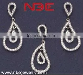 2013 best selling wax micro pave setting silver jewelry set,AAA grade white cz, quality rhodium plated,earrings and pendant