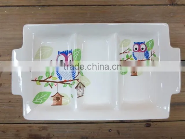 New porcelain ceramic rectangle 3 section plate food dish