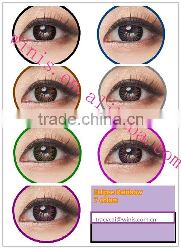 Eclipse raibow tri color contact lens/colored toric contact lens/big black contact lenses