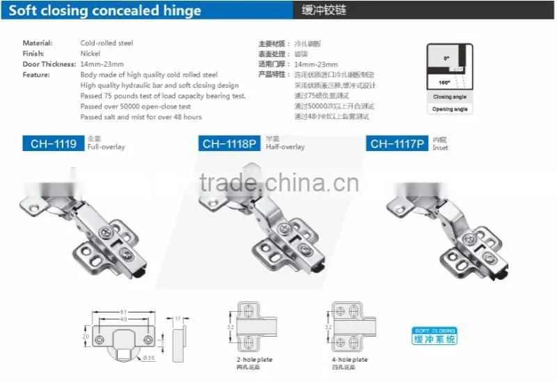 PROTECH 2016 Soft closing concealed hinge CH-1119 Full-coverlay