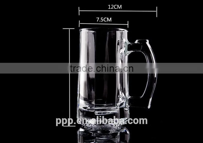 Large beer mug/ glass shooting tumbler/ clear glass cup with handle