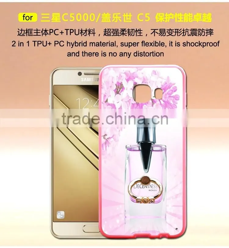 Newest Fashion Ring Holder For Samsung C5 Phone Case Uv Prefume Printing TPU+PC 2 In 1 Hybrid