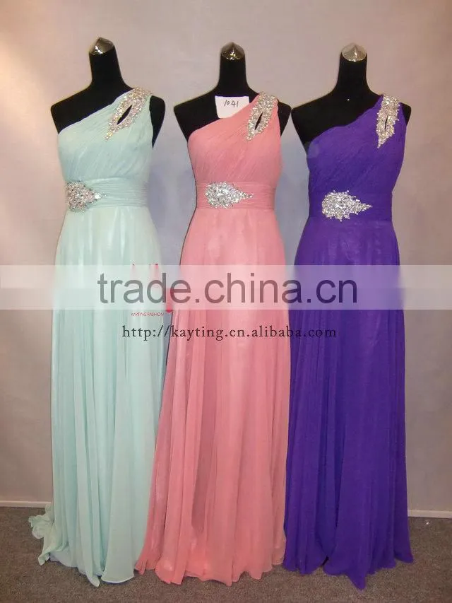 New one-shoulder ruffle and beaded long kaftan pink evening dress