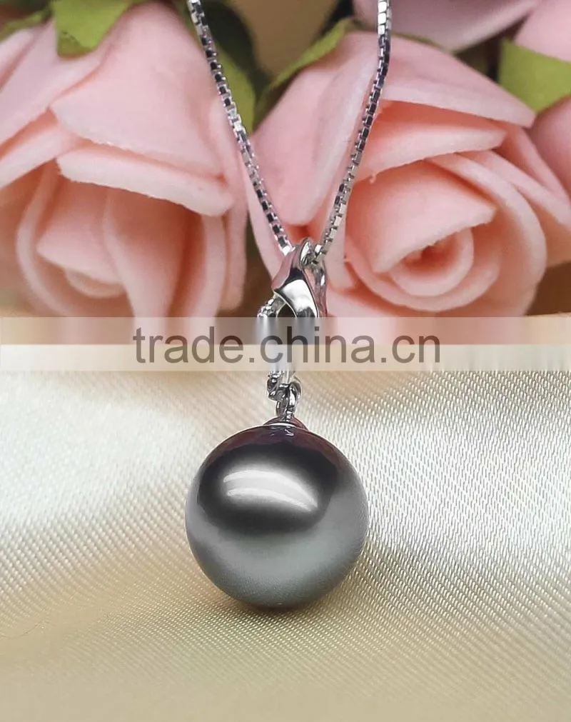2016 Tahiti AAAA New Arrival Round Black 10-11mm 925 silver Sea Pearl Pendant