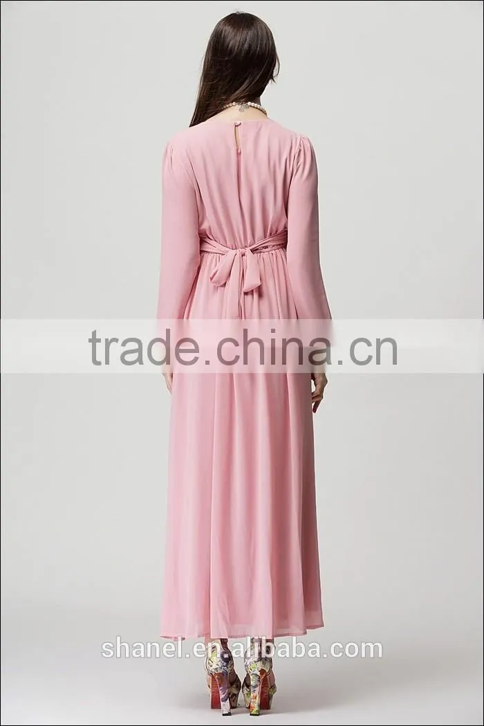 hot sale chiffon baju muslim abaya dress lace waist muslim kaftan abaya