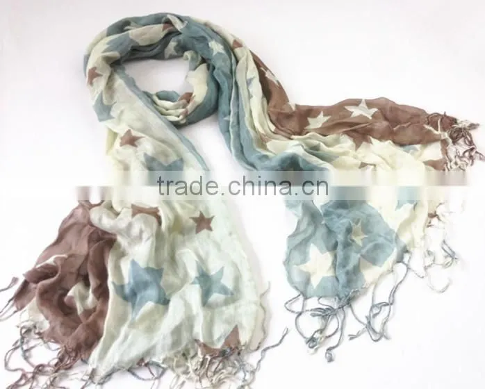 100% viscose star printed tassel scarf