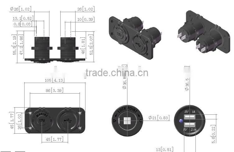 12v usb socket panel mount, 12v usb socket, usb socket