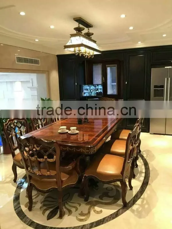 Vintage Royal Style Round Dinning Table With Six Chairs Noble Castle Carved Wooden Dinning Room Furniture