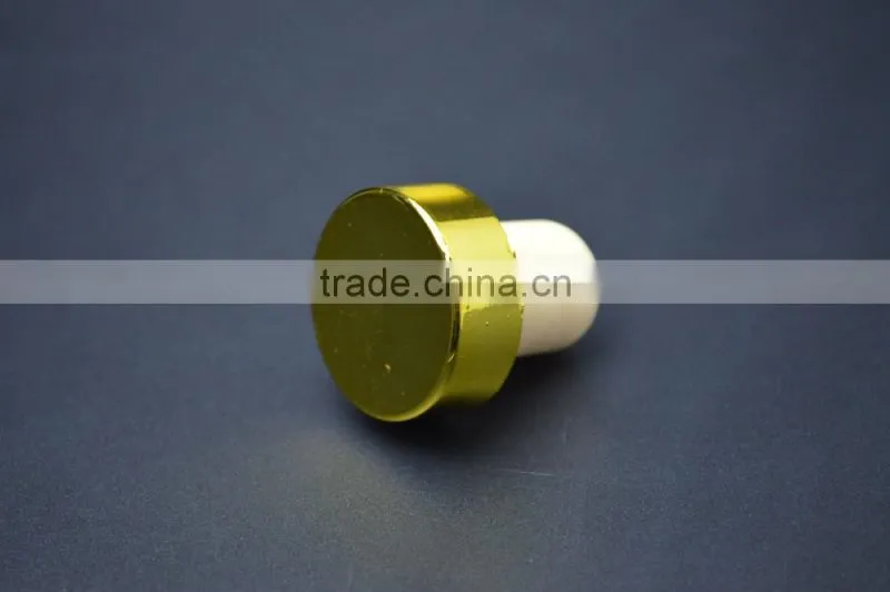 Shiny gold aluminum cap with synthestic cork wholesale cork stopper