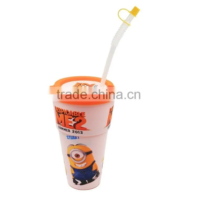 All in One Snacking And Drinking Movie Display Cup with Straw, IML Custom Logo Printed Drink Cup with Straw