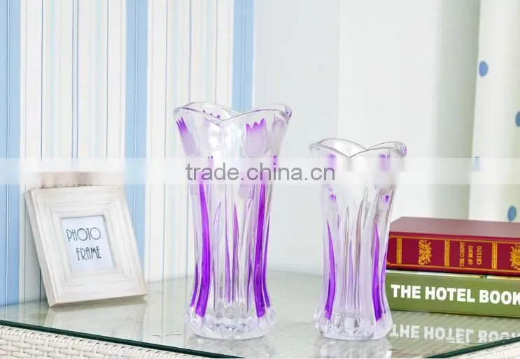 Beautiful elegant glass vase with flower embossed, glass jardiniere ,glass bottle