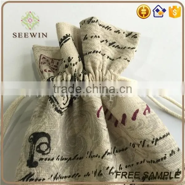 drawstring small printed pocket artificial jute bag