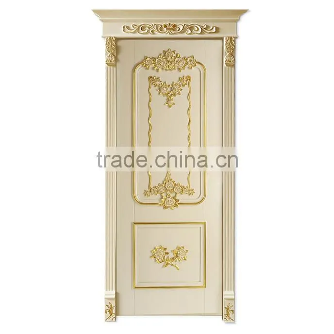 Luxurious Imperial Gold and White Solid Wood Artistic Carving Swing Single Door BF12-05234a