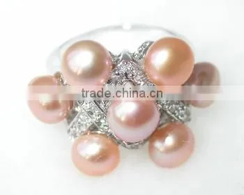 Pink round fashion lady Tahitian Pearl Ring with diamond