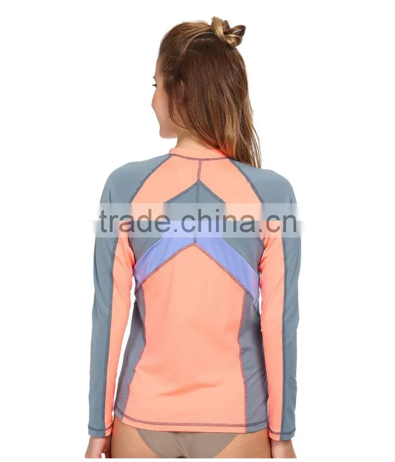 Swimwear Sexy Wholesale Color Block Surf Rashguard Tee Long Raglan Sleeves Private Label Bulk Swimwear Manufacturer