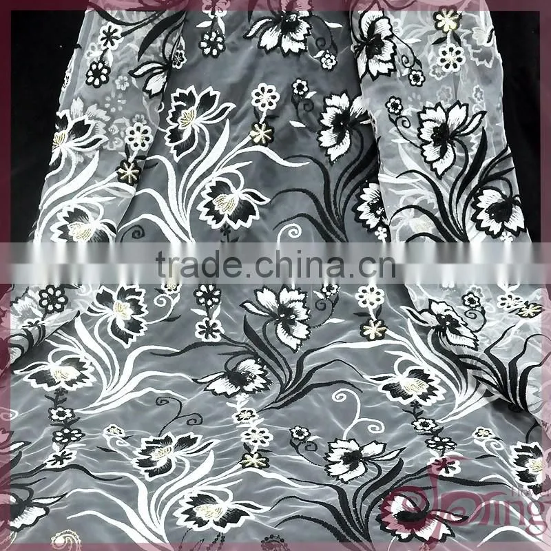 Elegant embroidery design mesh fabric, flower sequin fabric for dress
