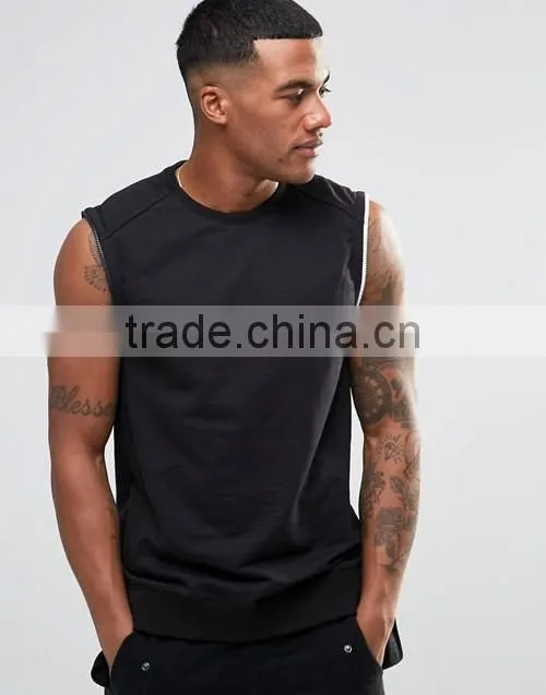 2016 Summer 100% cotton french terry zip cuffs sleeveless men sweatshirt wholesale custom