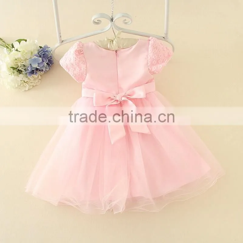2017 Vietnam Summer Fashion baby frock design Pink short sleeves Embroidery flower Sweet birthday party dresses Turkish dress