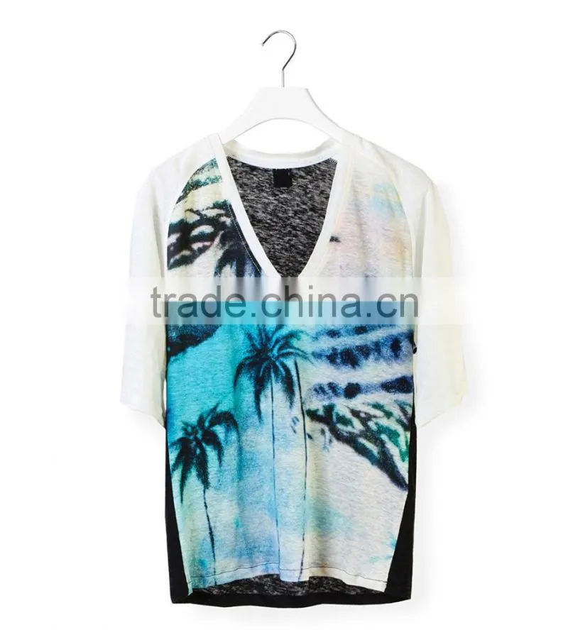 deep v neck t shirt women's sublimation t shirt burnout cotton t shirt