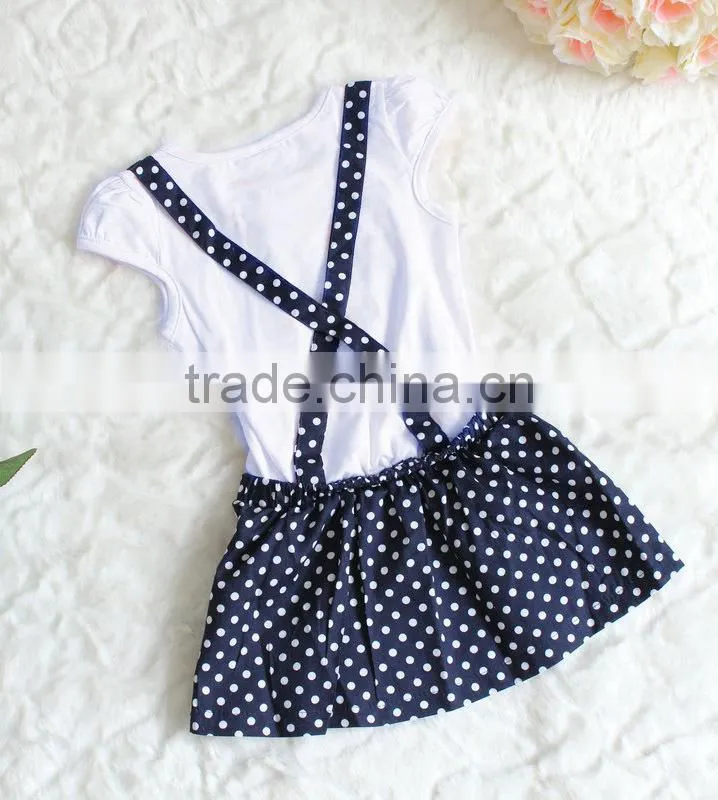 New design girls Kids Polka Dot Big Bowknot Little Girl Pattern Fake Two Piece Belt dress plus size SV004092