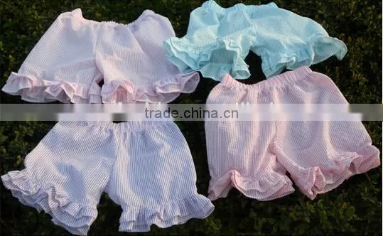 New design western girls summer scalloped seersucker shorts