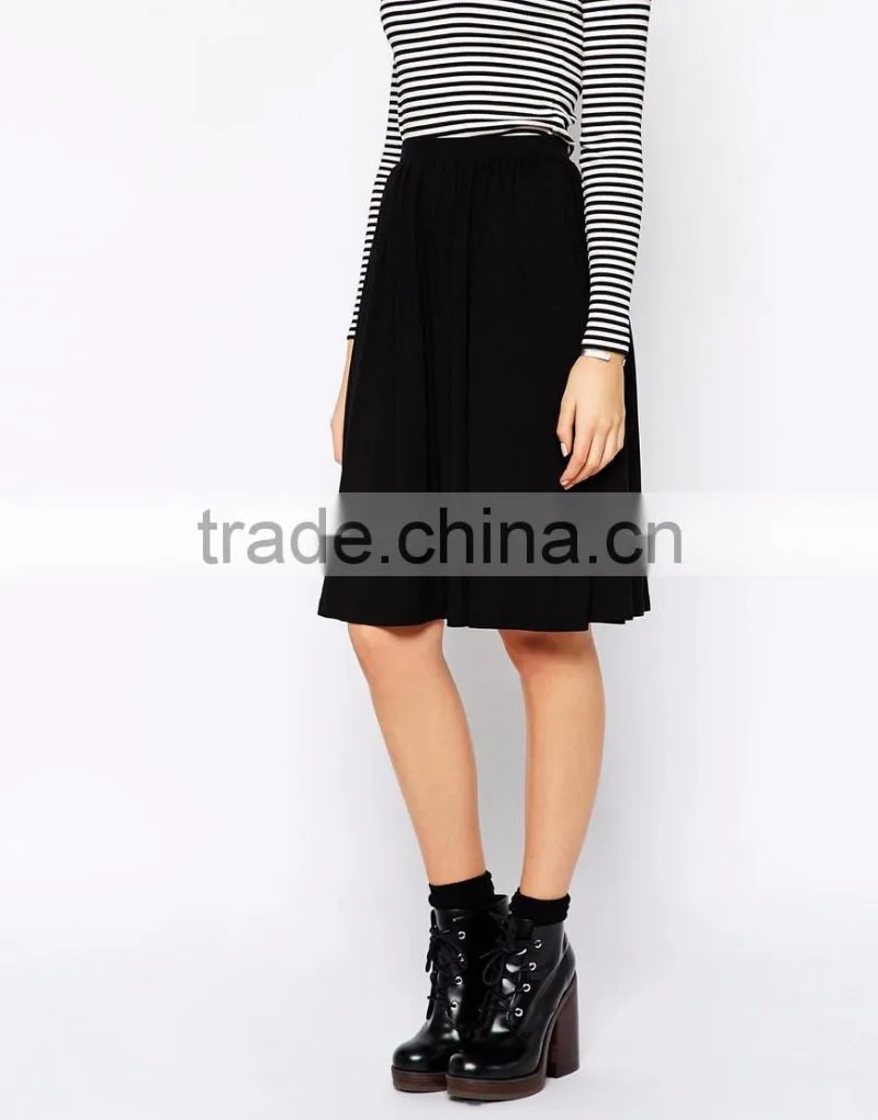 Latest skirt design midi skater skirt fashion pleated stretch lady skirt