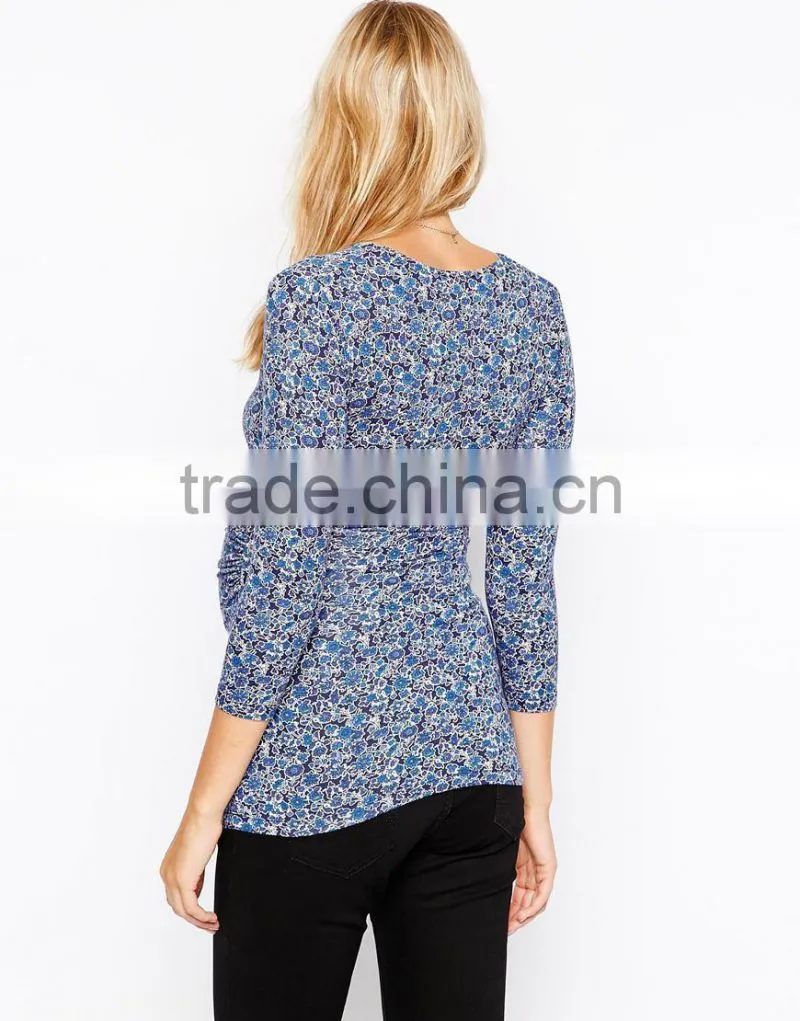 Maternity Top Isabella Oliver Blue Ditsy Print Wrap Tuni