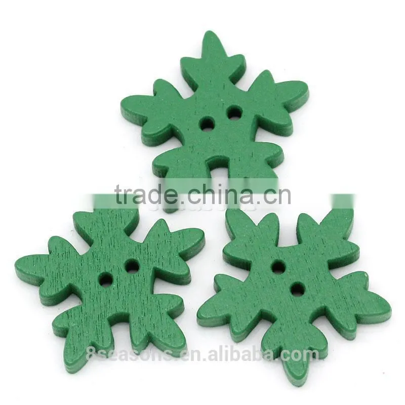 Top Quality 25mmx24mm Christmas Snowflake Two Holes Wood Button in Bulk