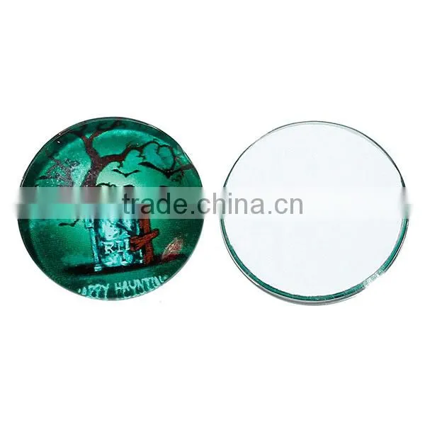 Glass Dome Seals Cabochons Round Flatback Dark green Halloween Grave Tree " HAPPY HAUNTING " Transparent 20mm Dia