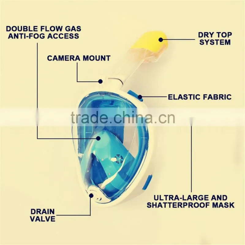 High quality silicone full face diving mask 180 degree snorkel mask snorkel for mask with Gopro mount