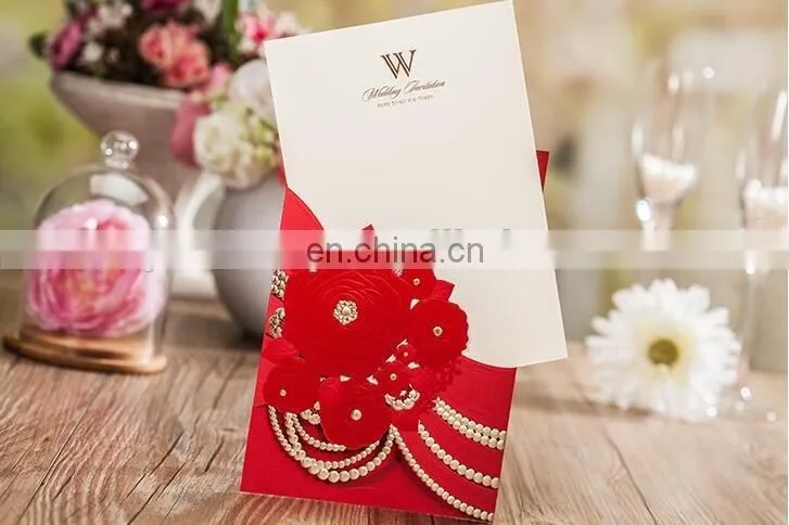Wedding Items Chinese 6039 Red Big Flower Free Customized Wedding Invitation Card