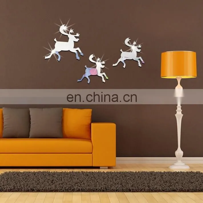 Room Decoration Christmas Reindeer Removable Mirror Wall Sticker Home Decoration Wholesale