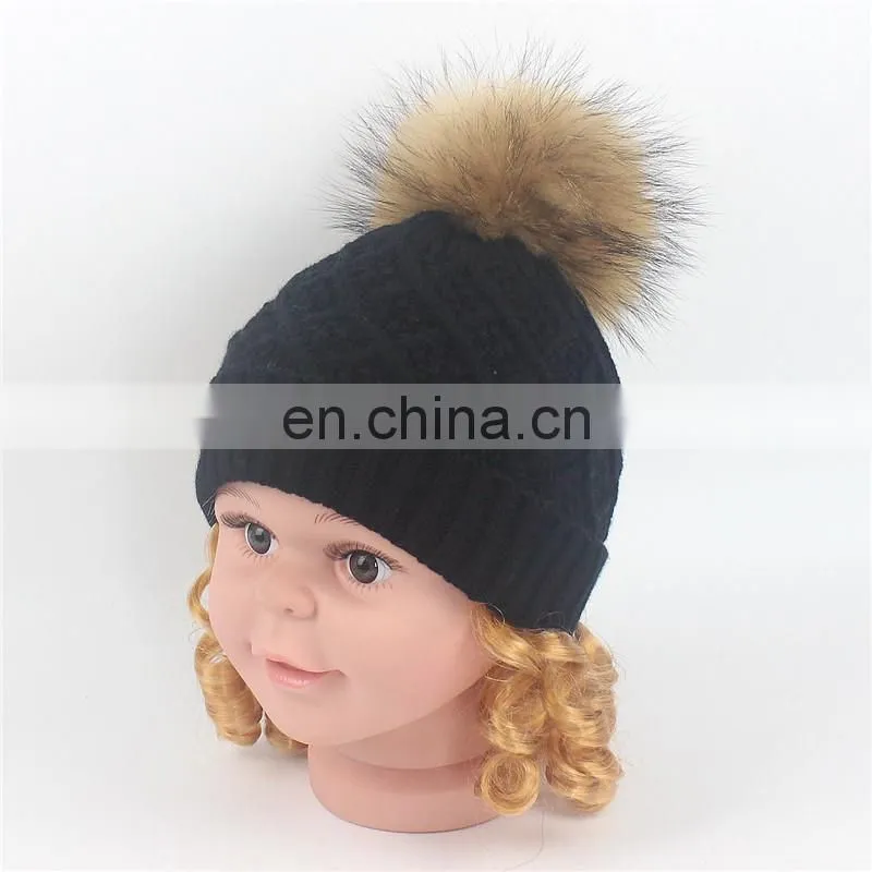 Best-selling Unisex Wholesale Striped Real Fur Pompom Baby Beanie Hat