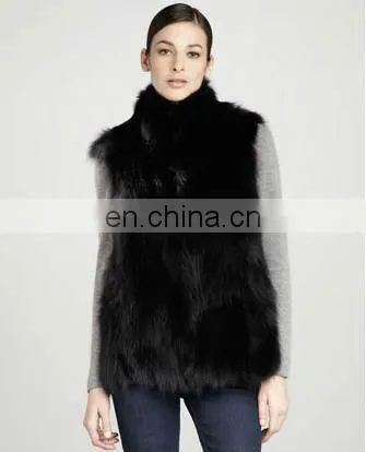 stand-collar fox fur vest,black/quality supplier+OEM+ODM