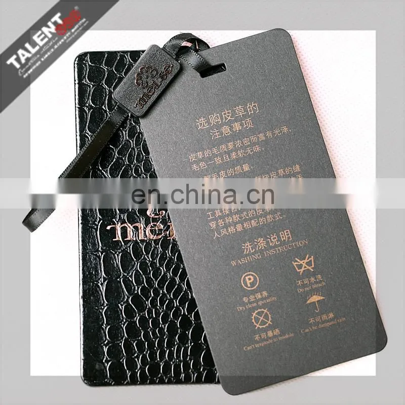 custom private design black & Withe embossing paper hot stamping gold hangtag for clothing