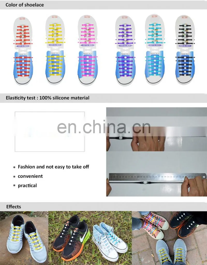 Design your own high quality round elastic silicone shoelaces lazy no tie shoe laces for shoes