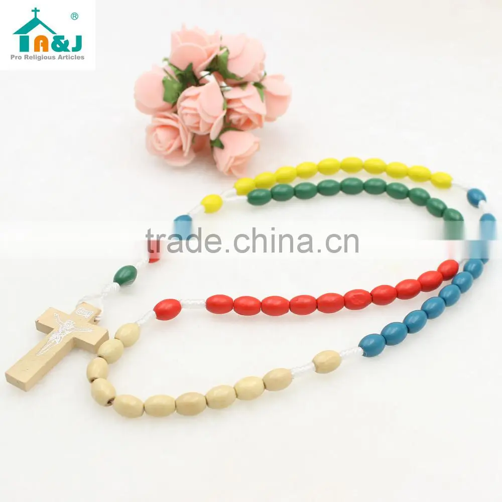 5 color wooden ovel bead rosary