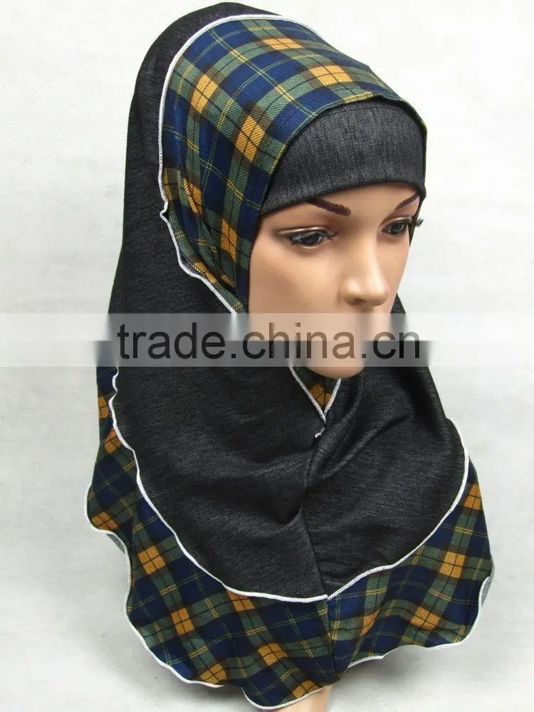 PT001 new Elastic Denim spring islamic scarf 2pcs hejab Two pieces muslim hijab